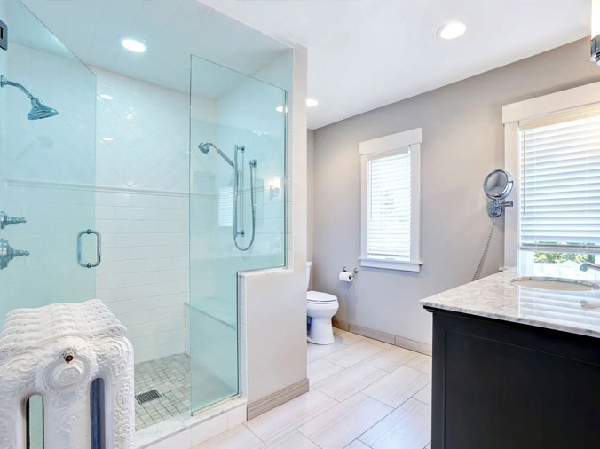 Bathroom with glass shower enclosure