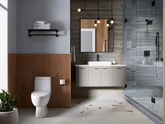 Bathroom with wood accents