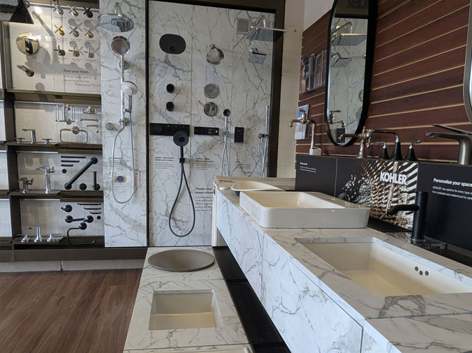 Faucet and sink displat at the State Supply Kitchen & Bath Showroom in Ipswich MA