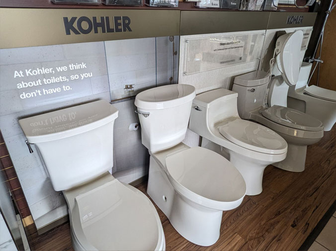 Kohler toilet displat at the State Supply Kitchen & Bath Showroom in Ipswich MA