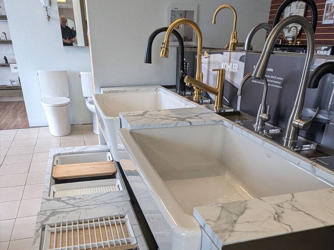 Kitchen sink displat in the State Supply Kitchen & Bath Showroom in Ipswich MA