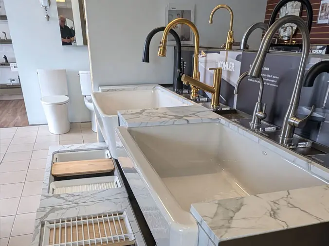 Kitchen sink displat in the State Supply Kitchen & Bath Showroom in Ipswich MA