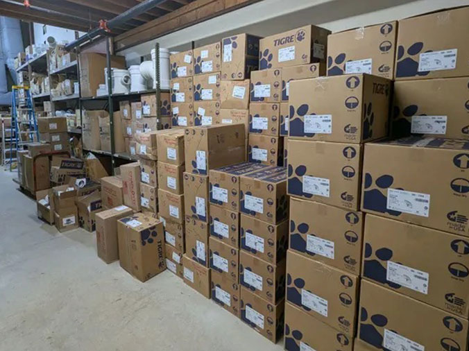 PLumbing supply boxes in the warehouse at State Supply Ipswich
