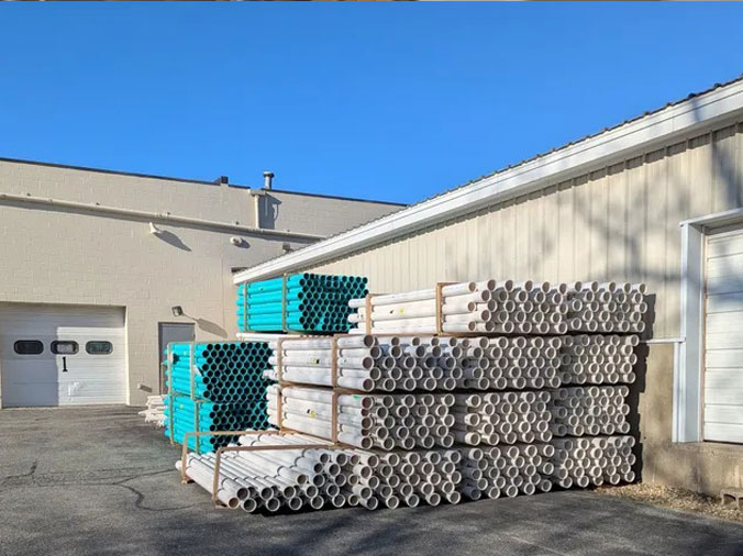 PVC pipes stacked in the supply yard at State Supply Ipswich